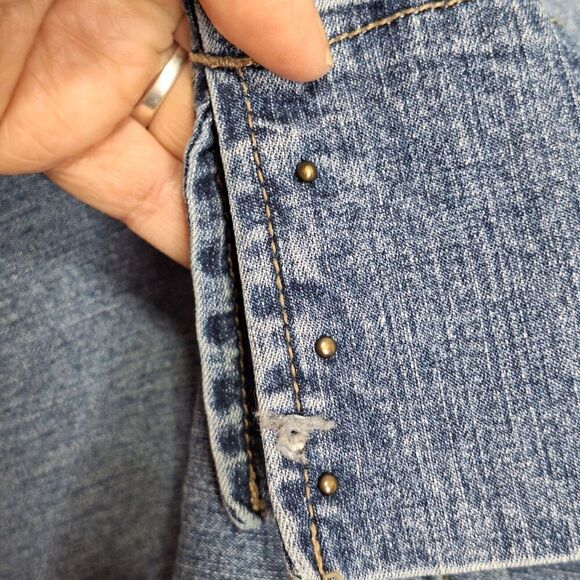 Duplex by Tyte Cropped Denim Jeans Womens 24W Studded Embroidered Wide Cuff Logo - Picture 11 of 15